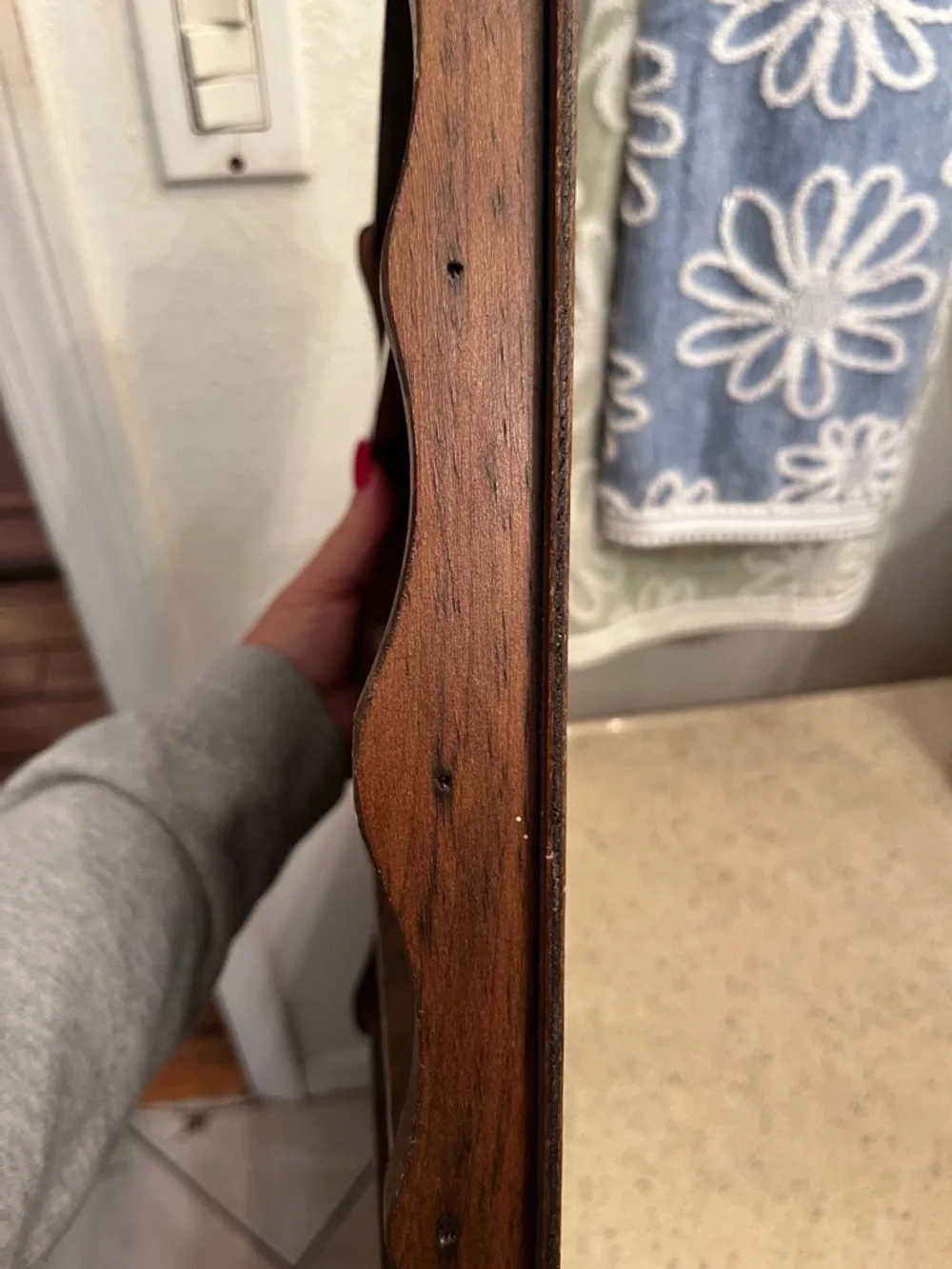 Vintage Wooden Wall Thimble Rack Shelf Organizer in Dark Brown